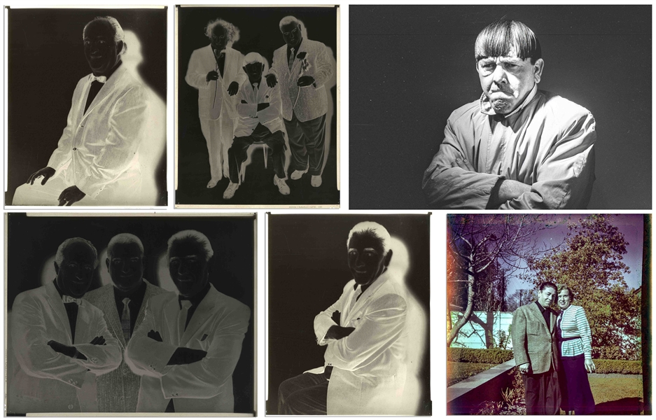 6 Negatives Featuring Moe Howard, His Family and The Three Stooges -- Various Sizes Including Four 8'' x 10'' -- Very Good